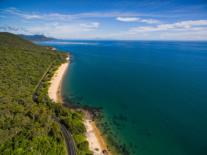 aerial of great barrier reef drive from cairns to port douglas